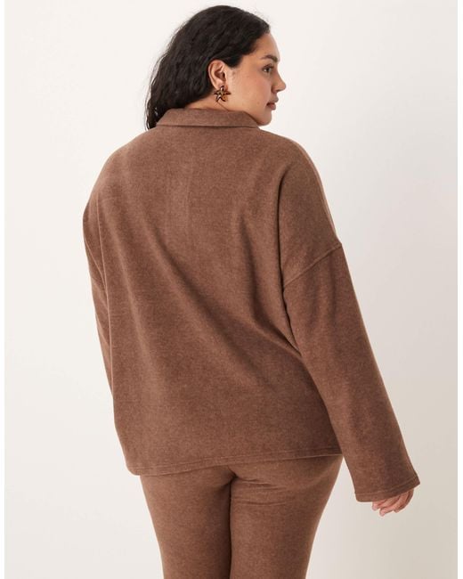 ASOS Brown Asos Design Curve Mix & Match Lightweight Fleece Collared Sweater