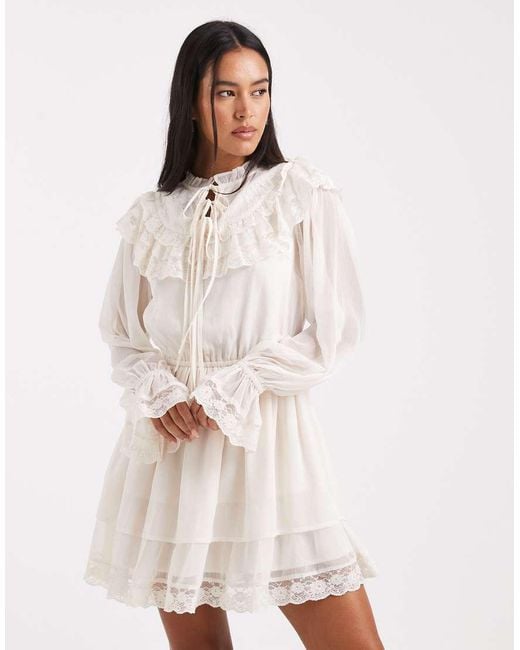 Miss Selfridge Natural Chiffon Victoriana Ruffle Mini Dress