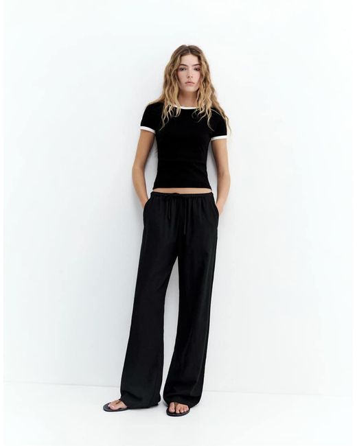 Pull&Bear Black Linen Blend Trousers
