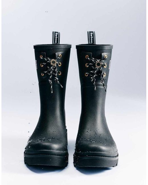 Barbour Black Devlin Lace Mid Wellington Boots