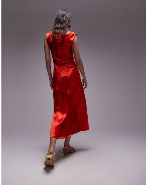 TOPSHOP Red Drape Neck Maxi Dress