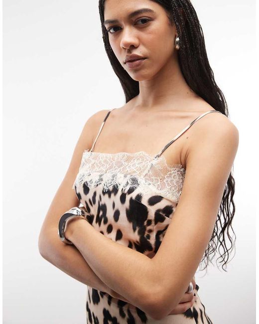 ASOS Brown Lace Panel Satin Flippy Dress