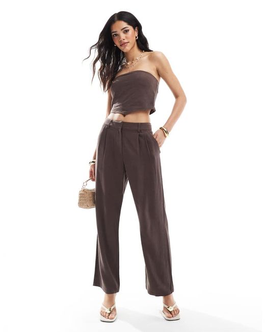 4th & Reckless Brown Linen Blend Tailored Wide Leg Trousers Co-Ord