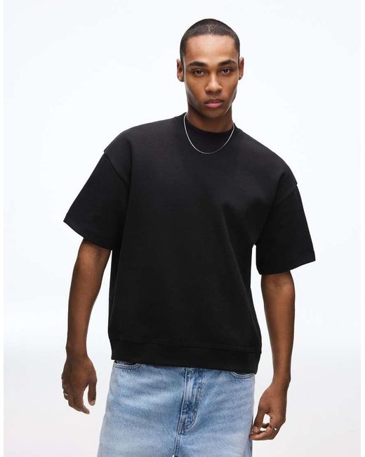 Bershka Black Ribbed Sweatshirt Short Sleeve T-shirt for men