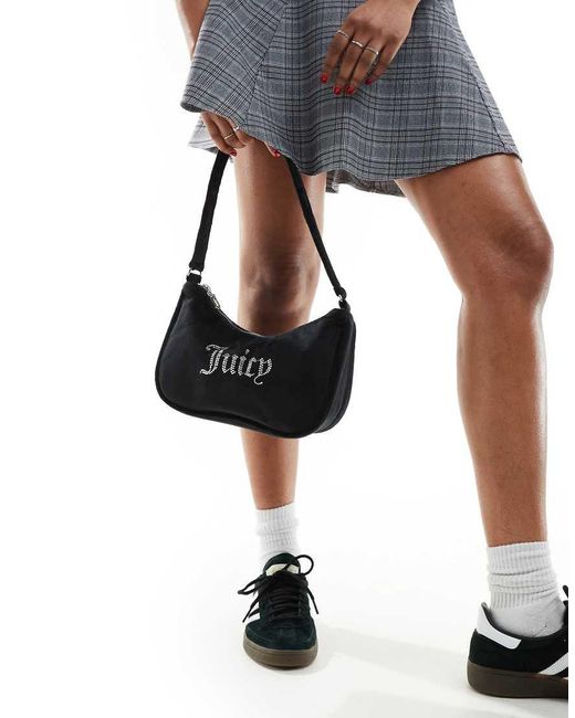 Juicy Couture Black Diamante Velour Shoulder Bag
