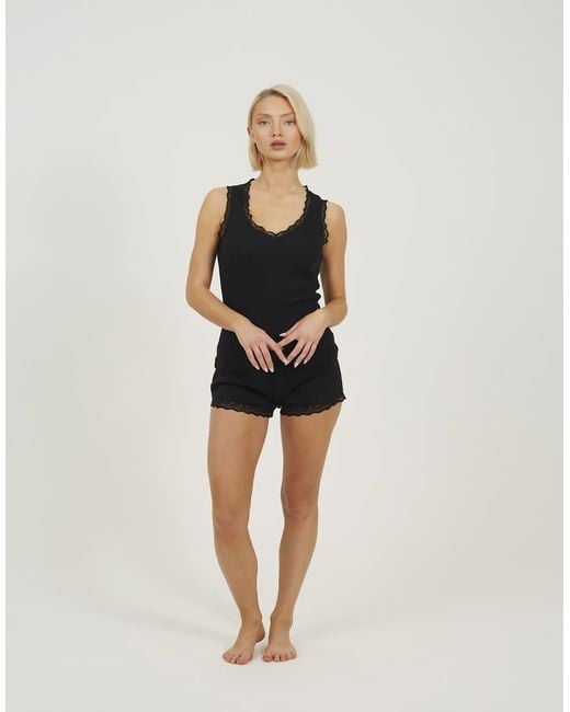 Brave Soul Black Lace Trim Vest And Short Pyjama Set