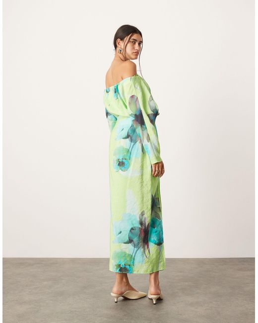 ASOS Green Twist Off Shoulder Maxi Dress With Cut Out Detail