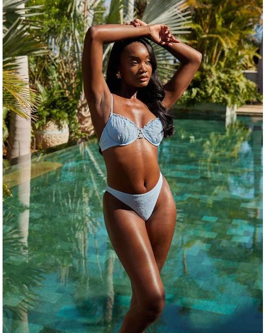 South Beach Green High Leg Bikini Bottom With Flower Detail