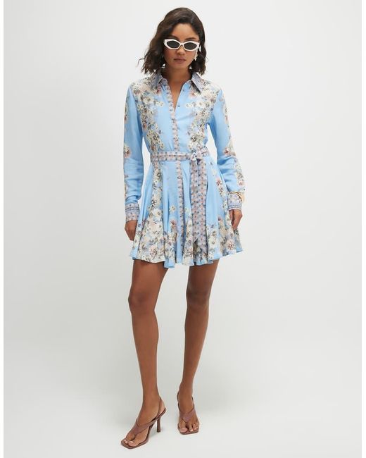 River Island Blue Floral Godet Mini Shirt Dress