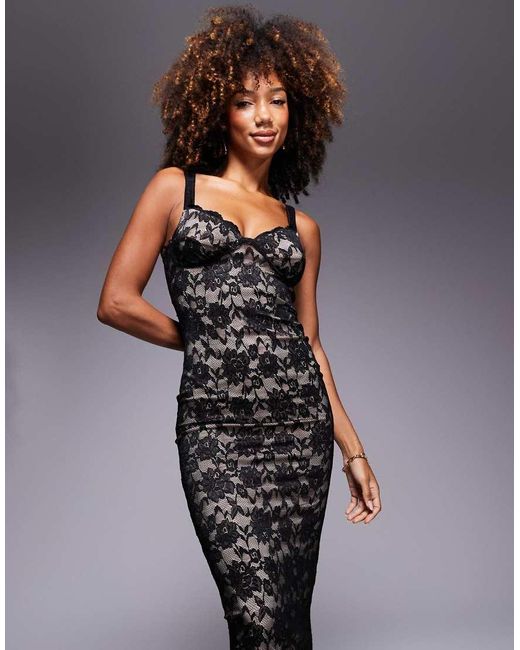 New Look 2 Tone Lace Midi Dress in Grey | Lyst UK