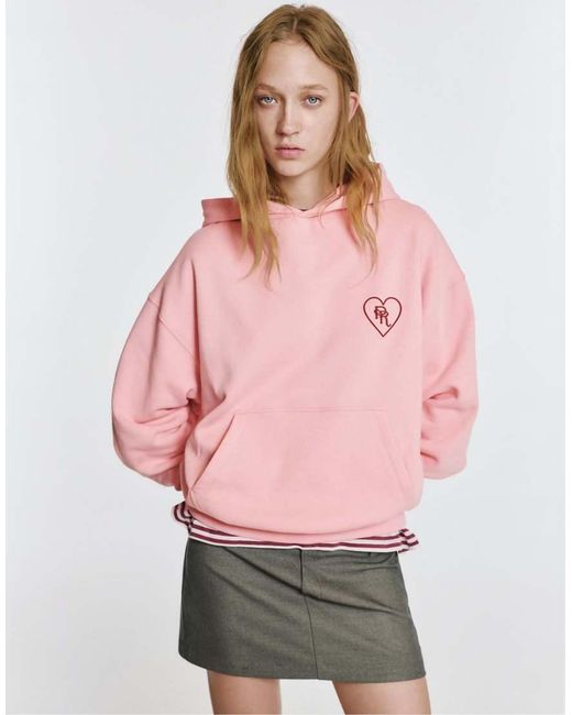 Pull&Bear Pink Heart Graphic Hoodie