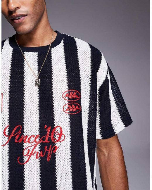 ASOS Oversized Gehaakt T-Shirt Met Sportprint in het Blue voor heren