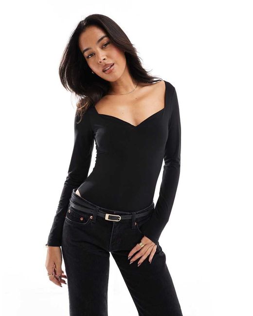 Miss Selfridge Black Soft Touch Sweetheart Neckline Bodysuit