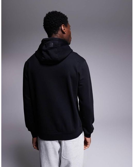 EA7 Black Armani Embossed Central Logo Hoodie for men