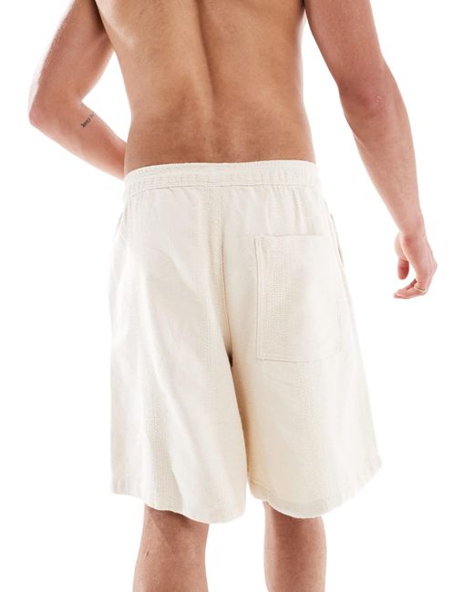 Pull&Bear White Textured Drawstring Short Co-Ord for men