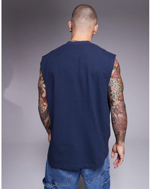 ASOS Blue Oversized Linen Blend Tank for men