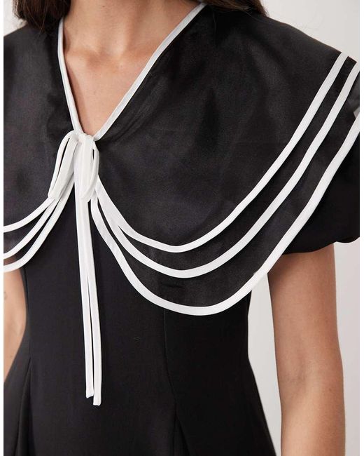 Sister Jane White Oversized Collar Puff Sleeve Midi Dress