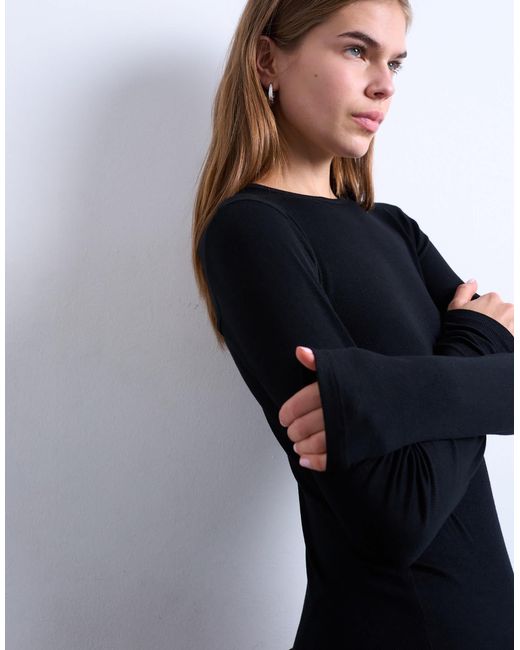 TOPSHOP Blue Premium Rib Long Sleeve Top