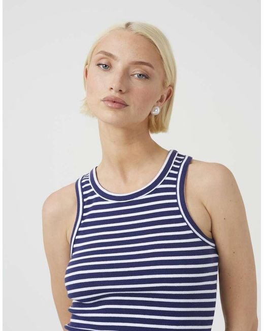 Brave Soul Blue Striped Ribbed Sleeveless Mini Dress
