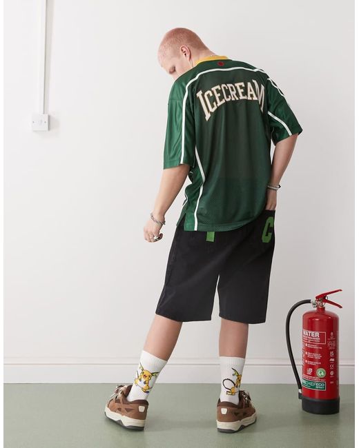 ICECREAM Green Running Dog Denim Shorts for men