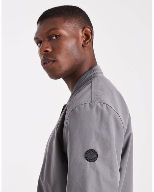 Threadbare Gray Zip Front Bomber Jacket With Pockets for men