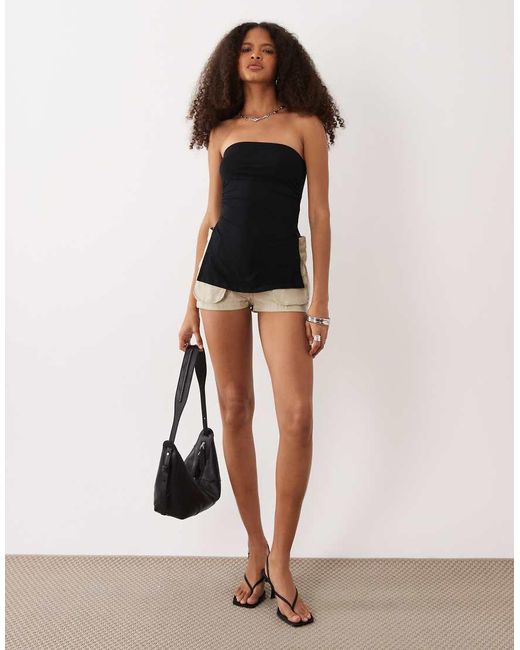 Motel Black Ruched Bandeau Top