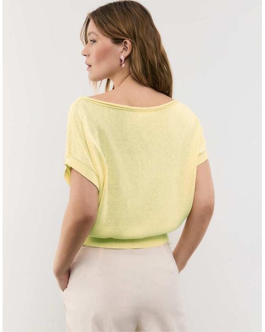 Stradivarius Yellow Rustic Knit Boat Neck Top