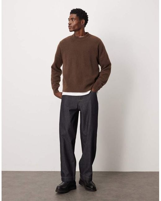 ASOS Brown Oversized Brushed Knitted Crew Neck Jumper for men