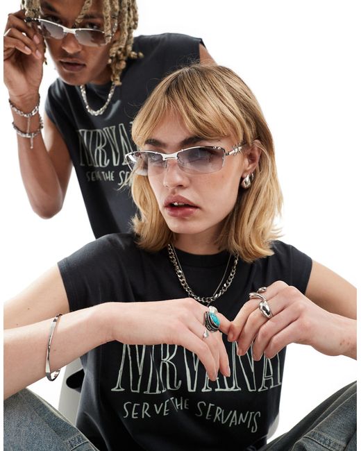 Edizione limitata - occhiali da sole argentati con dettagli stile piercing di Reclaimed (vintage) in Black