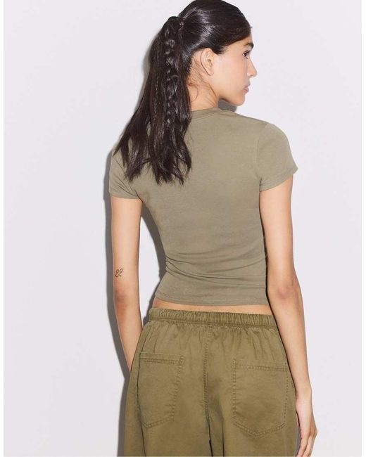 Stradivarius Natural Basic Short Sleeve Round Neck T-Shirt