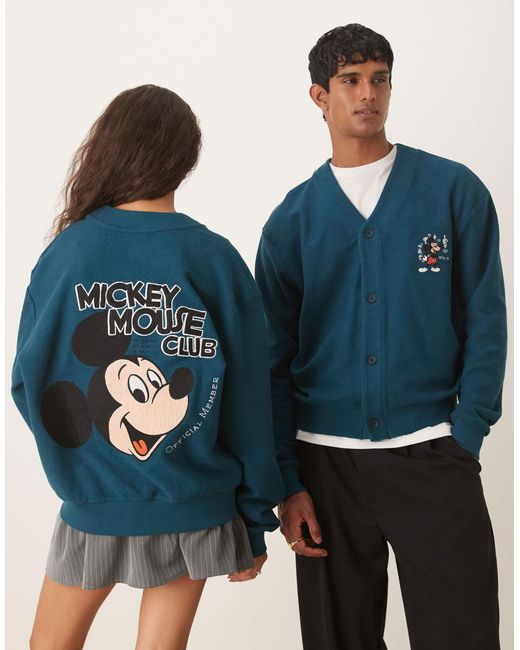ASOS Blue Disney Unisex Oversize Cardigan With Mickey Mouse Print