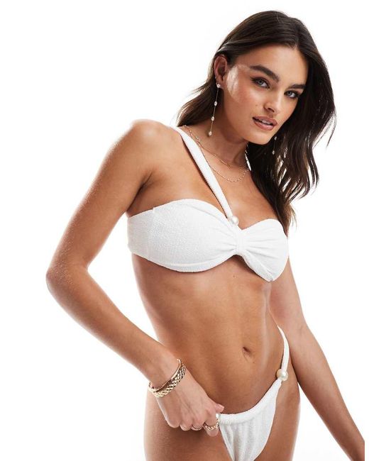 Vero Moda White Bow Back Pearl Bikini Top