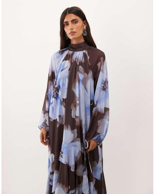 TFNC London Blue Chiffon Maxi Dress With Tiered Hem