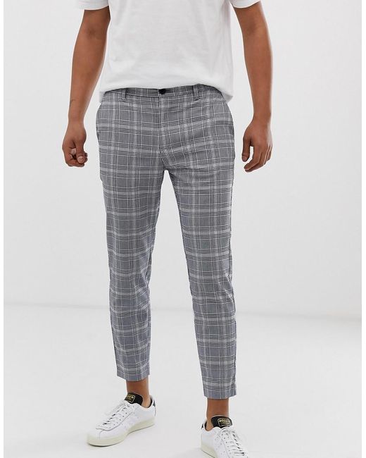 Bershka Denim Skinny Check Trousers in 