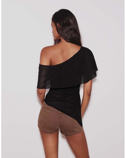 Bershka Black Asymmetric Top With Cape