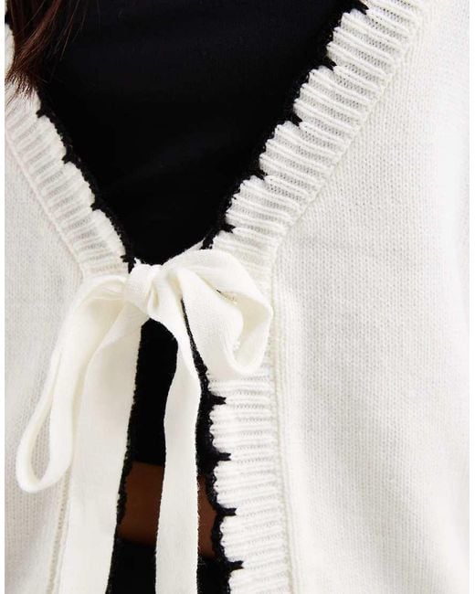 Miss Selfridge White Tie Detail Blanket Stitch Cardigan
