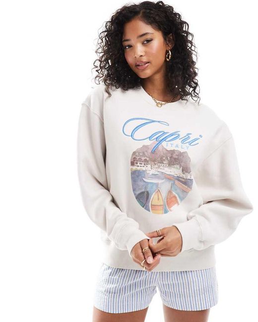 Sudadera Color Crema Con Estampado De Capri De -Blanco Abercrombie & Fitch de color White