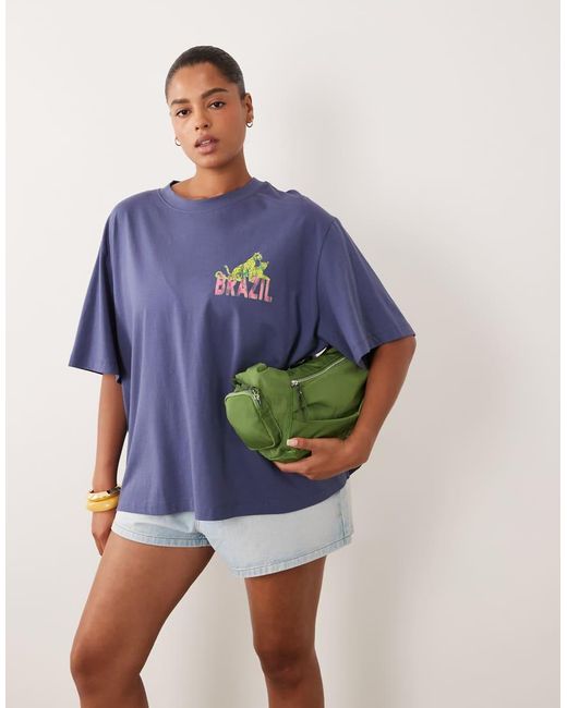 ASOS Blue Asos Design Curve Oversized T-shirt With Brazil Leopard Graphic