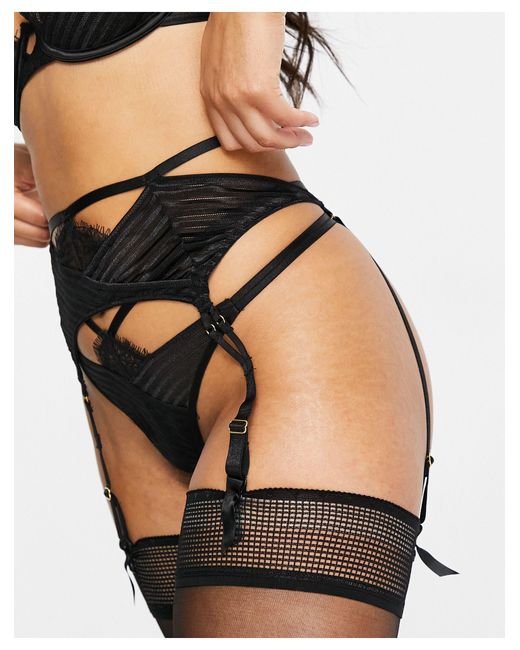 Ann Summers Black Ruthless Sheer Stripe And Lace Mix Suspender Belt