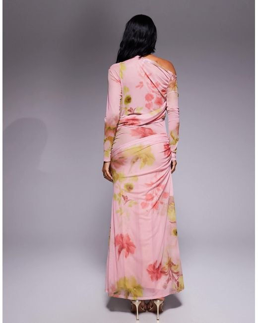 ASOS Pink Long Sleeve Slouchy Bardot Mesh Mix Maxi Dress