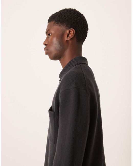 ARKET Black Half Zip Oversized Wool Polo Jumper for men