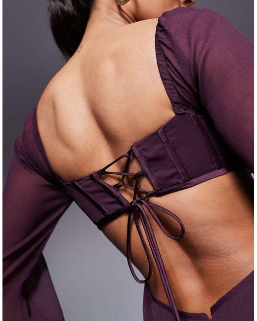 ASOS Purple Satin Corset Bust Wide Leg Jumpsuit With Cut Out