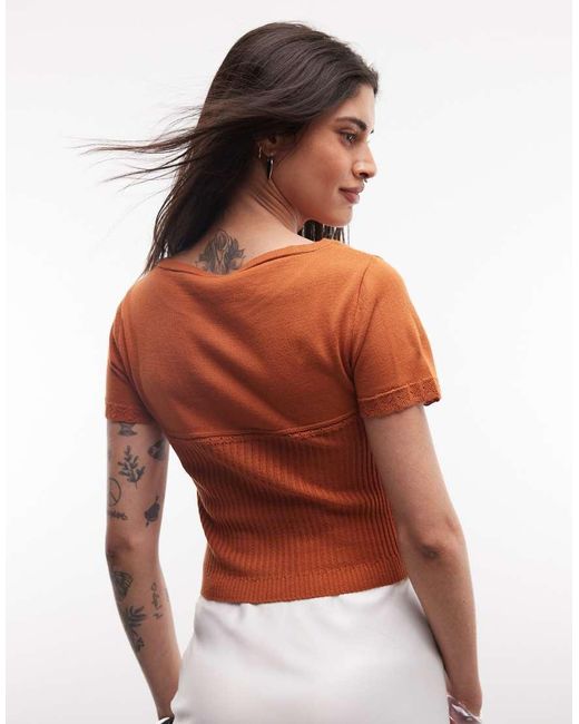 Reclaimed Vintage Orange Knitted Top With Button Detail