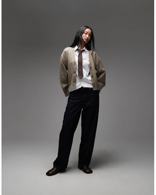 & Other Stories Gray Wool Blend Cardigan With Cinched Waist And Volume Sleeves