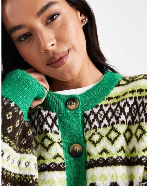 ASOS Green Knitted Fairisle Cardigan