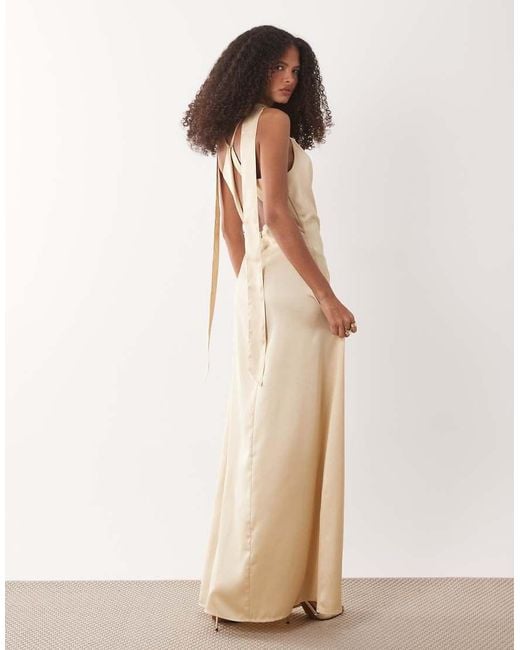 Jdy Natural Cowl Neck Satin Maxi Dress With Open Back And Scarf