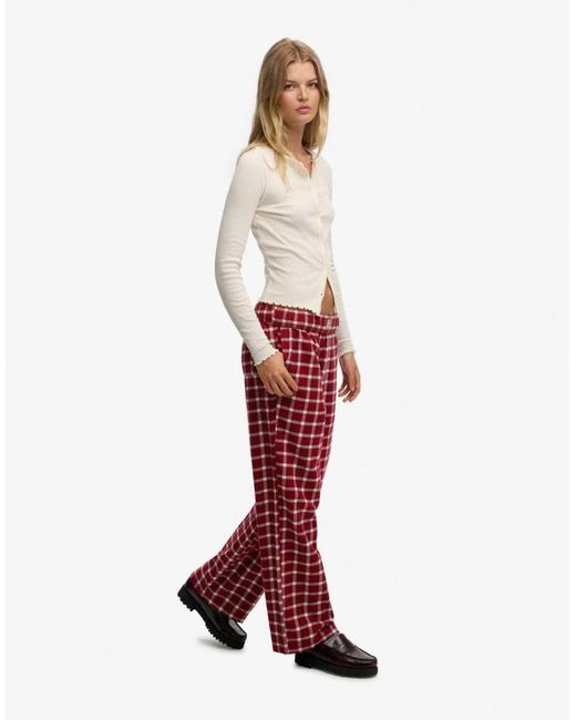 Superdry Red Cotton Check Elastic Trousers