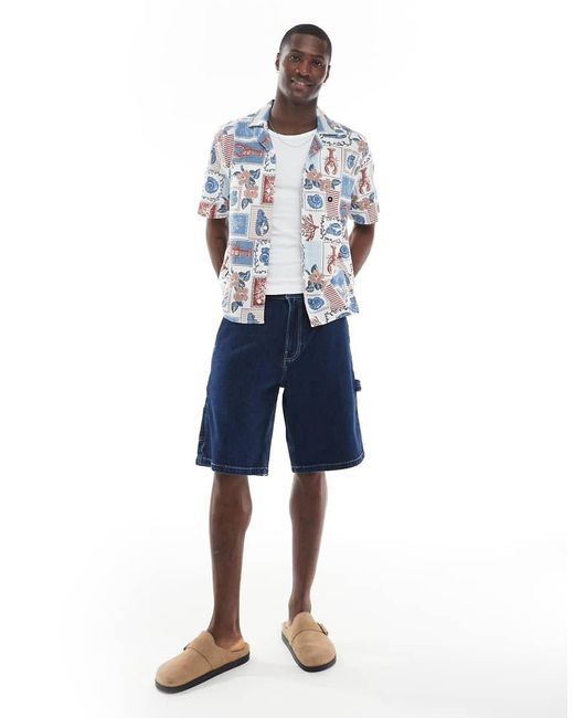 Hollister Overhemd Met Korte Mouwen, Textuur En Kreeft Collage-Multiprint in het Blue voor heren