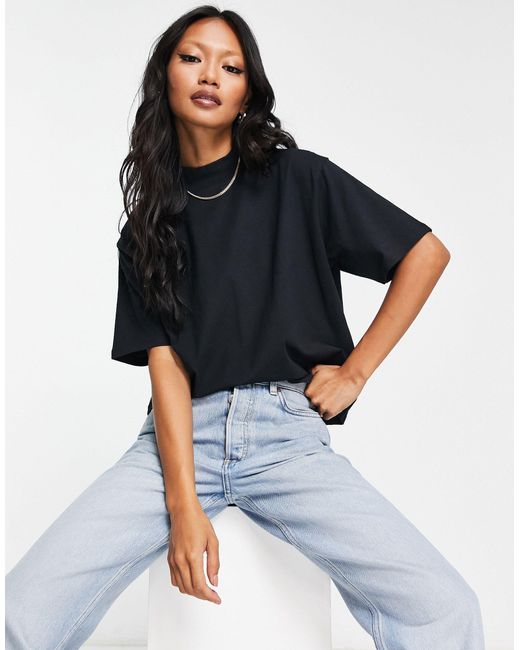 ASOS Boxy High Neck T-shirt in Blue | Lyst