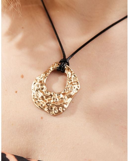 ASOS Natural Necklace With Cord And Hammered Pendant Design